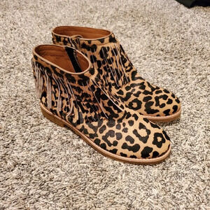 NWOB Kate Spade x Saks Leopard Print Fringe Calfhair Ankle Booties 6.5M